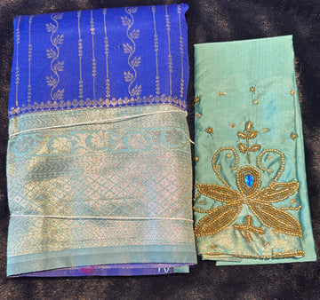 Aari Combo blue Saree
