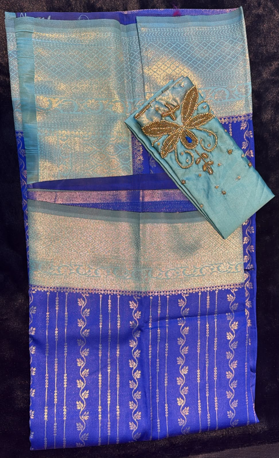 Aari Combo blue Saree